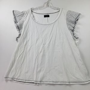 Lane Bryant Shirt Womens 22/24 White Blouse Short Polka Dots Sleeve 100% Cotton